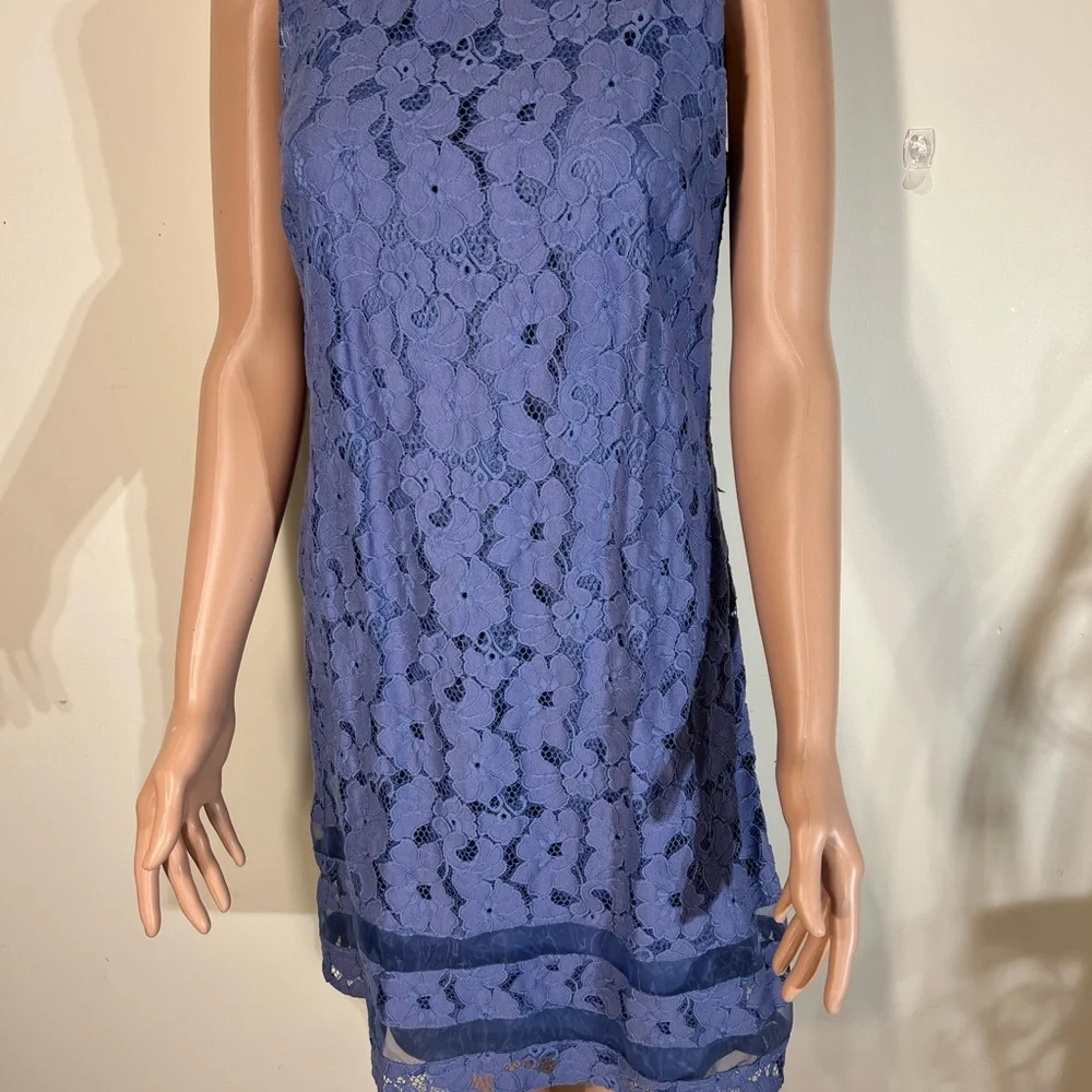 AB studio 8 blue lace dress Knee Length Back Zipper Nylon Sleevel Floral Designs